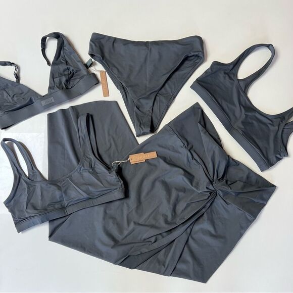 3 PIECE Lot of SKIMS Gunmetal Swim Seperates Bikini Tops bottom Sarong Skirt - Picture 2 of 8
